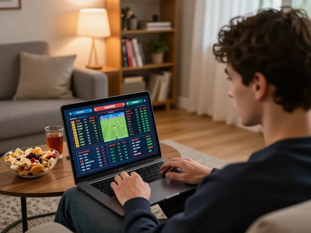 Engaging sports betting moment at home, showcasing casinoatlas strategies for plays and bets.