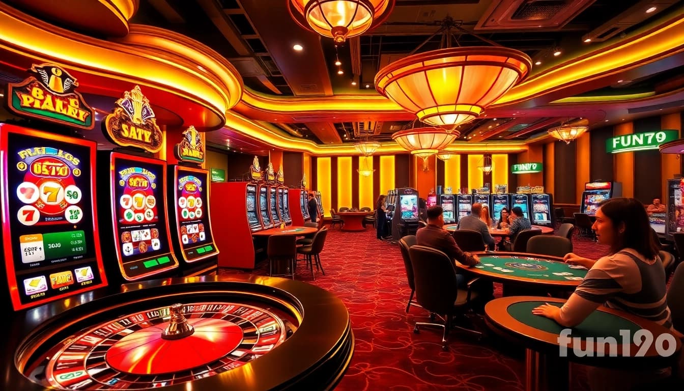 Experience the excitement of fun79 with vibrant casino visuals featuring dynamic games and lively players.