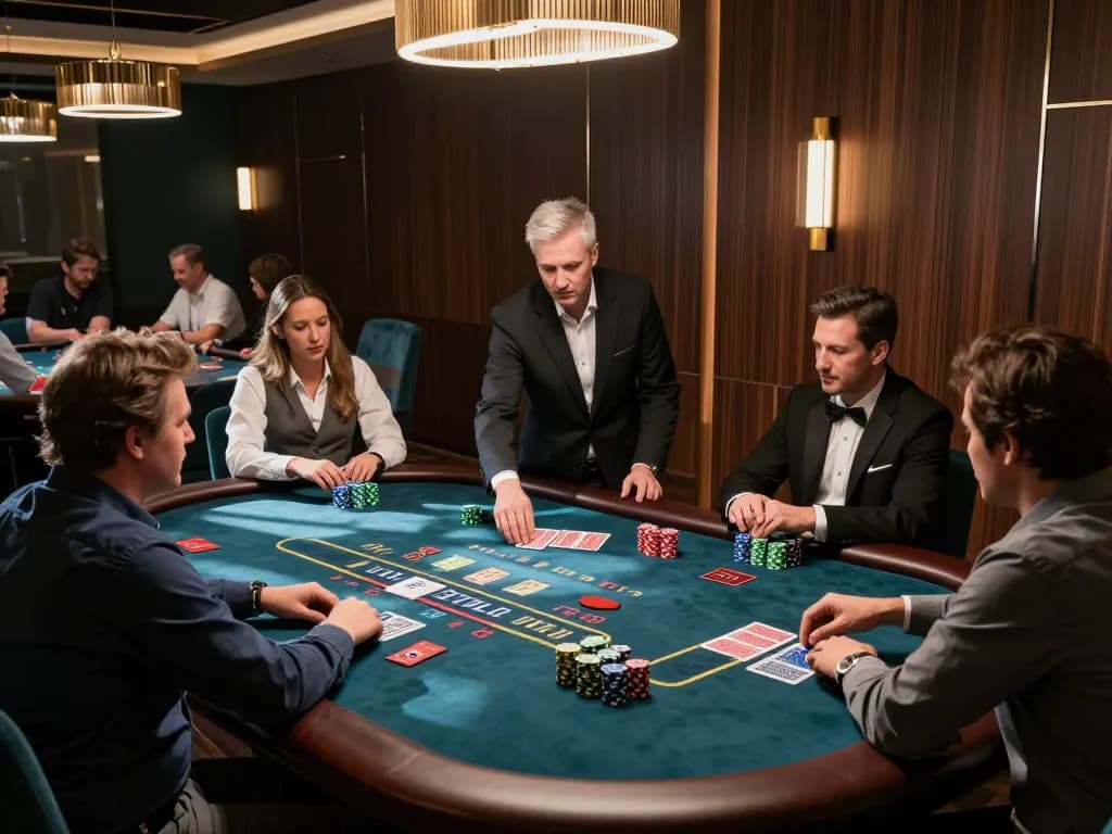 Experience thrilling baccarat gameplay at ok365 with elegant decor and engaged players.