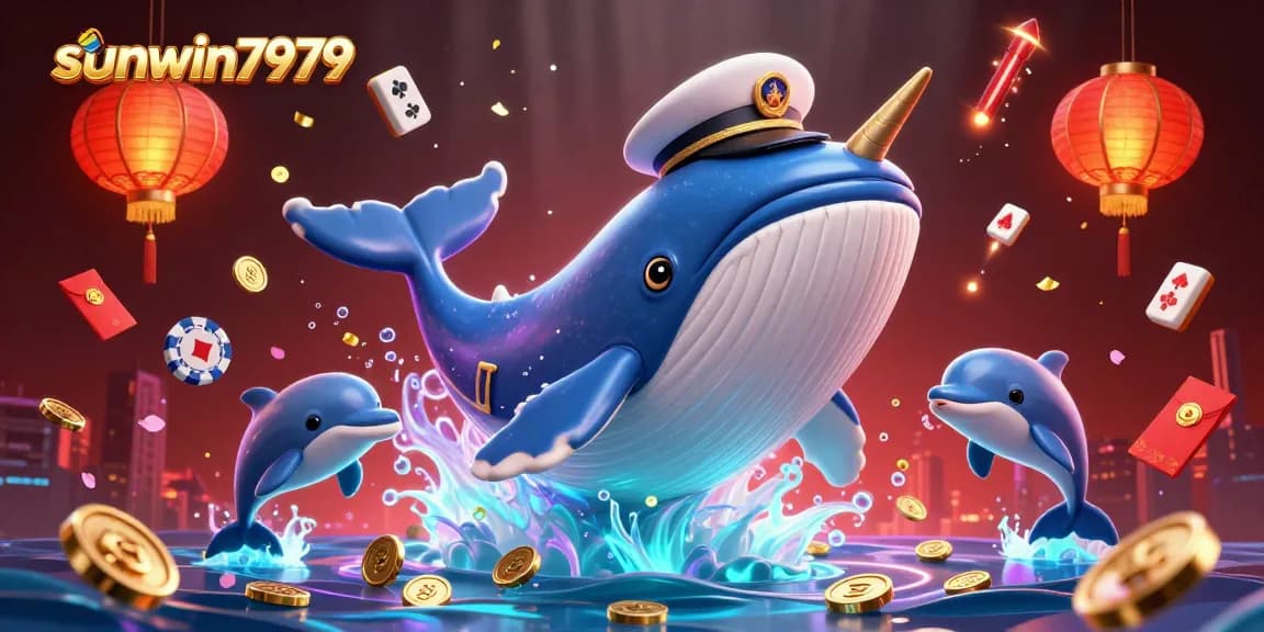 Experience winning moments at sunwin7979 with a whale, dolphins, and casino elements.
