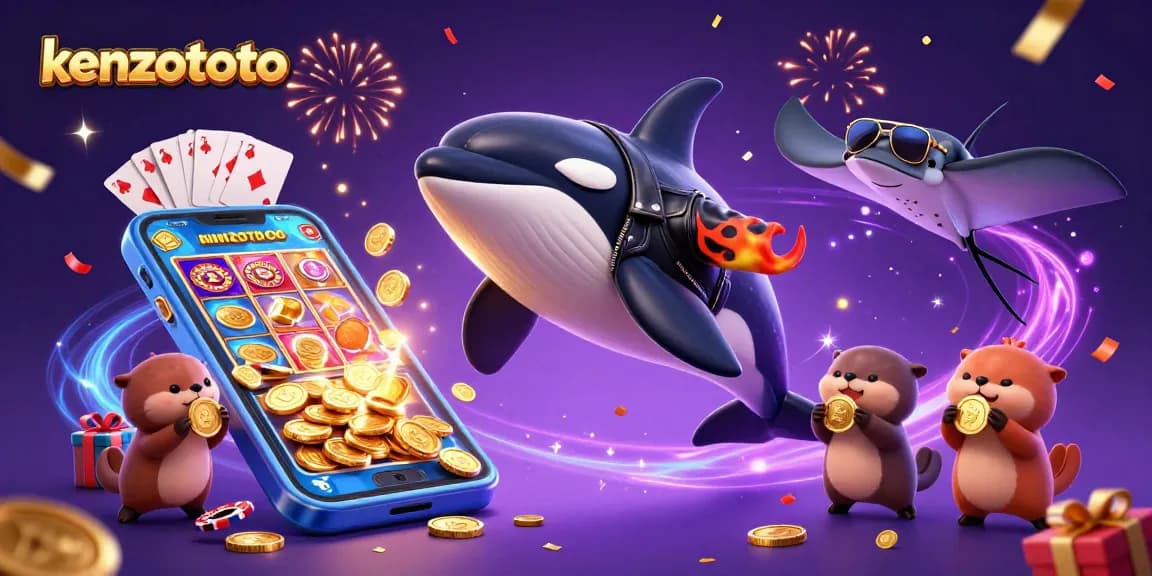 Experience kenzototo's exciting slots with an orca whale, stingray, and otters winning golden coins!