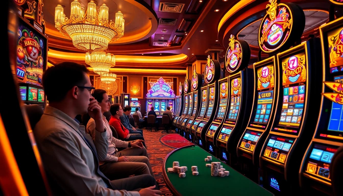 Experience the thrill of slot gacor at a luxurious casino with vibrant machines and excited players.