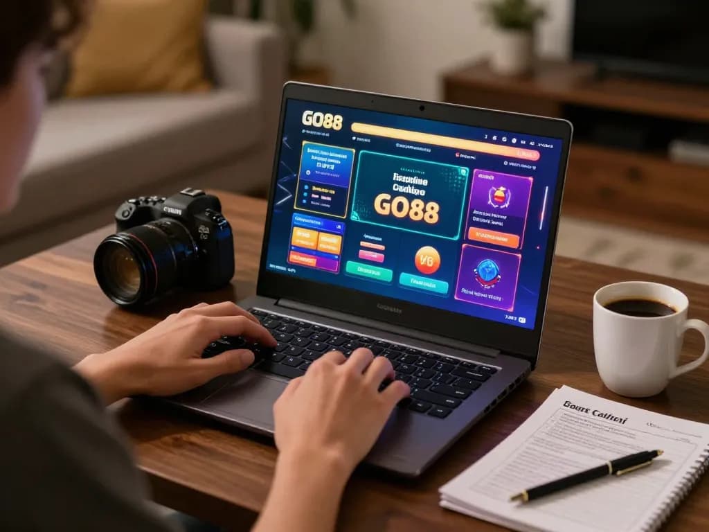 Player engaged in GO88 online gaming with vibrant UI, showcasing responsible gaming atmosphere.