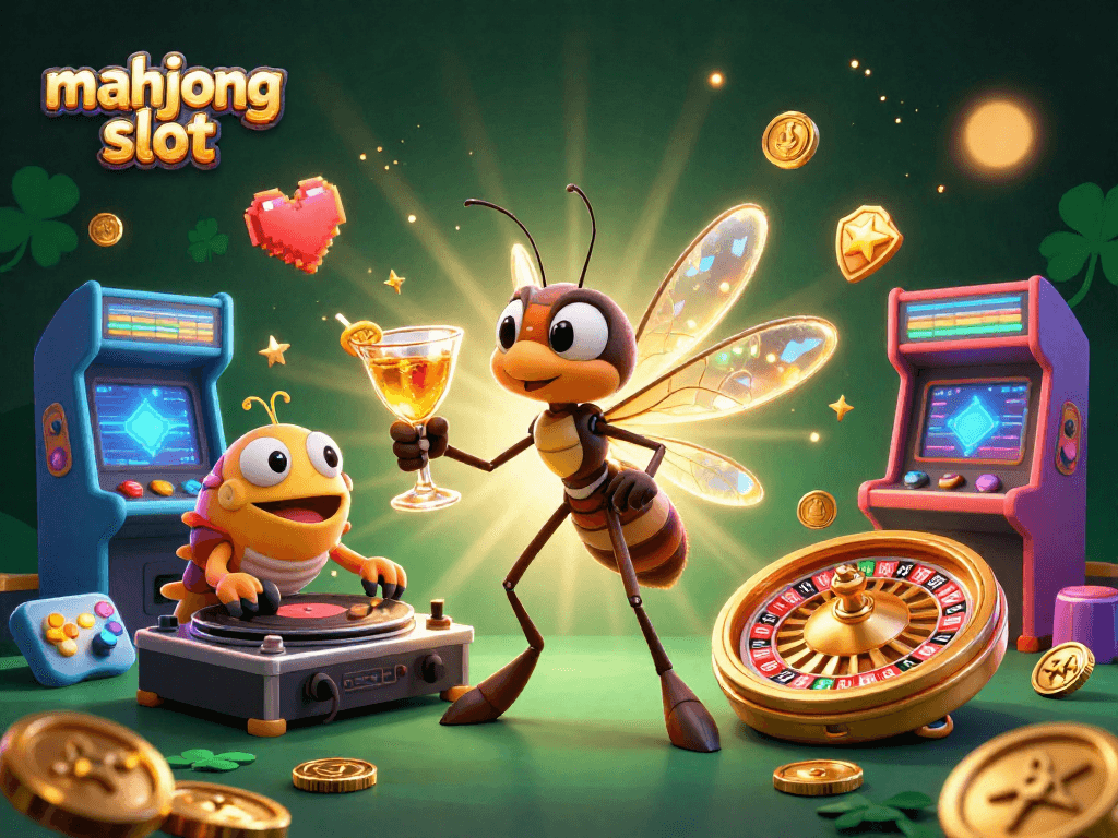 Experience thrilling gameplay with mahjong slot and vibrant casino characters in a colorful 3D illustration.
