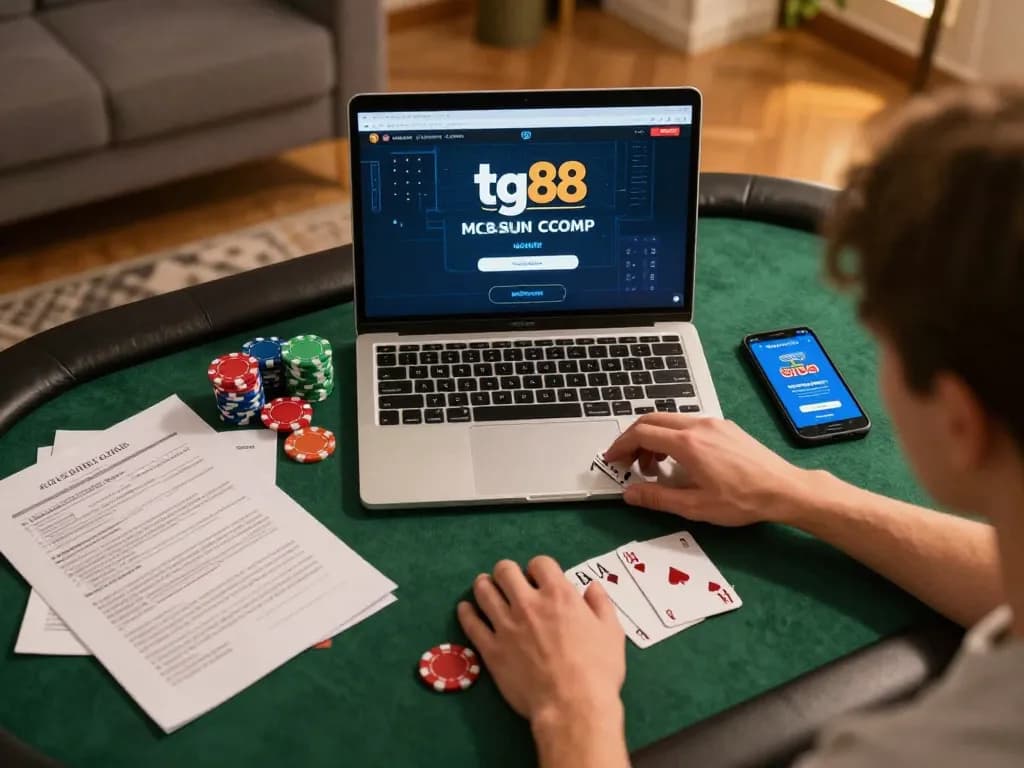 Playing poker online on tg88 com while taking strategic notes in a cozy home setting.