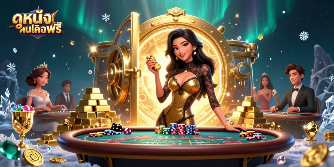 Play top games at ดูหนังออนไลน์ฟรี, featuring a glamorous player at a high-stakes baccarat table.