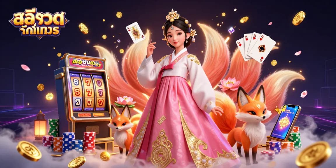 Spin and win with สล็อตทดลอง in a vibrant 3D casino scene of slots and exciting gaming elements.