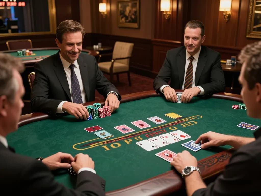 Players strategizing at blackjack table in Canadian online casinos, showcasing a thrilling gameplay moment.