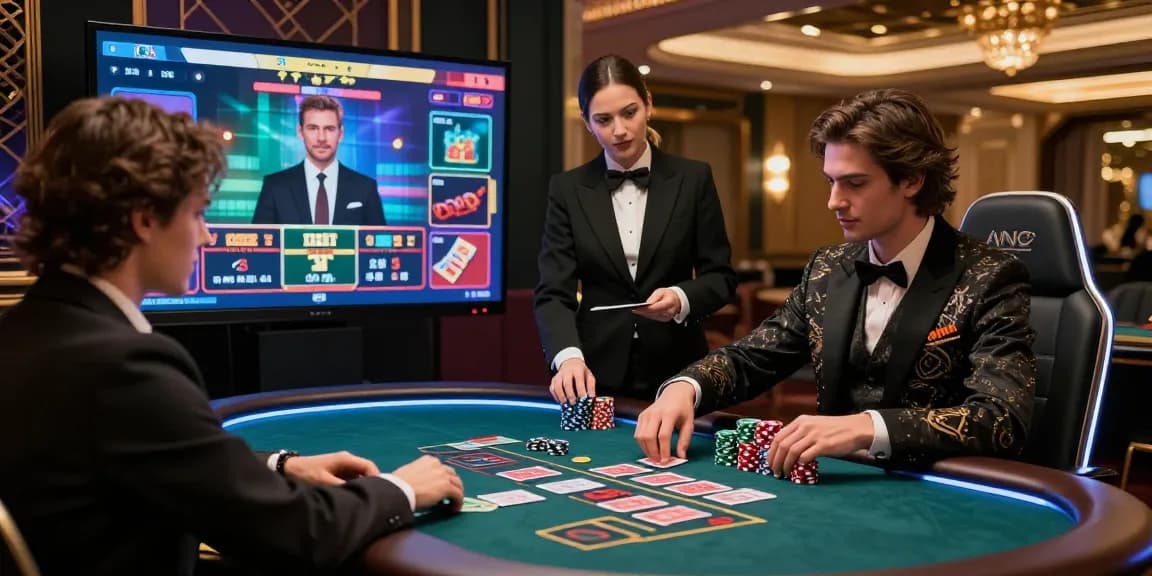 Engaging live dealer game at IWIN featuring stylish player and croupier