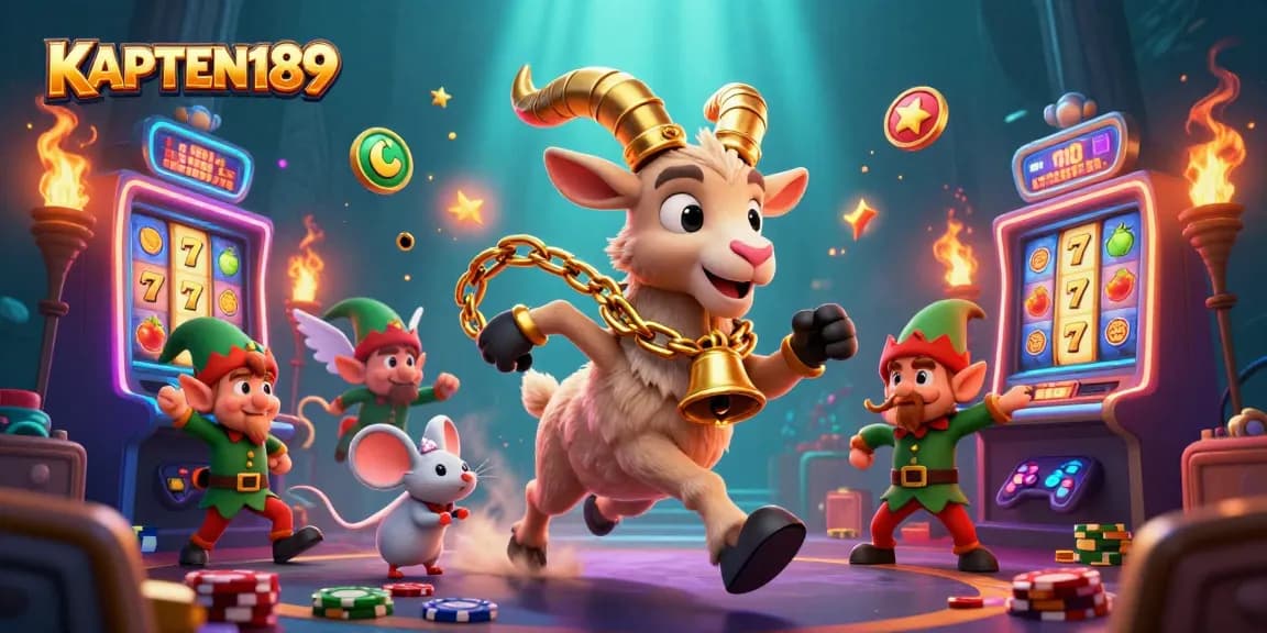Slot online terpercaya KAPTEN189 menampilkan karakter kucing Krampus dan mouse yang menjaga ketertiban di kasino