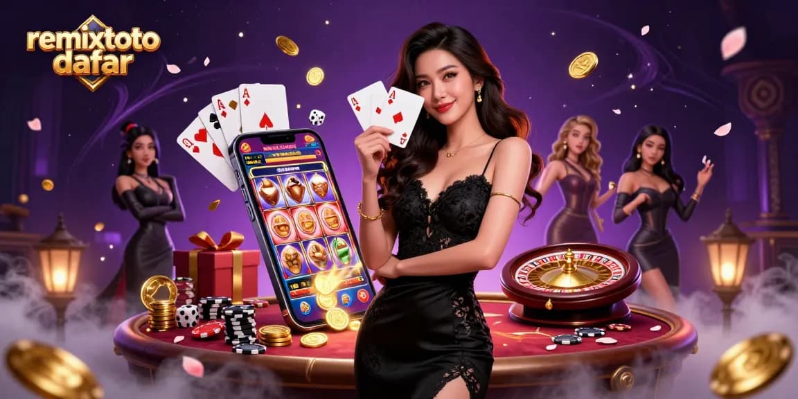 Experience the excitement of gambling with remixtoto daftar as a stunning Asian woman holds two aces in a luxurious casino
