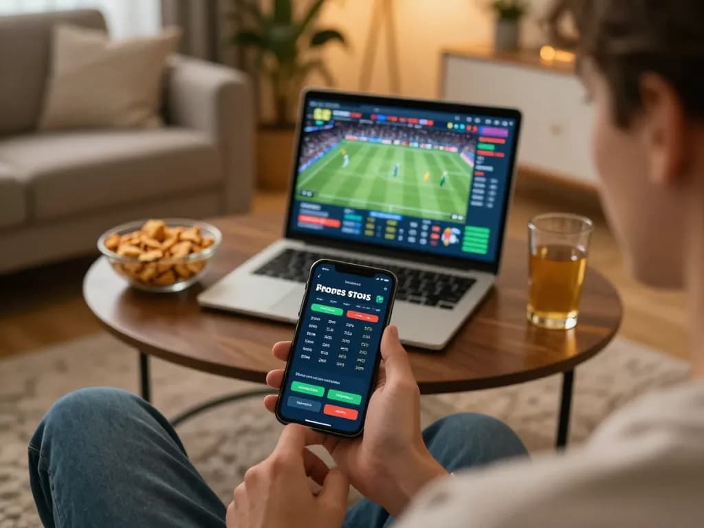 Person engaging in sports betting via smartphone on a trang cá độ bóng đá uy tín, emphasizing real-time odds tracking.