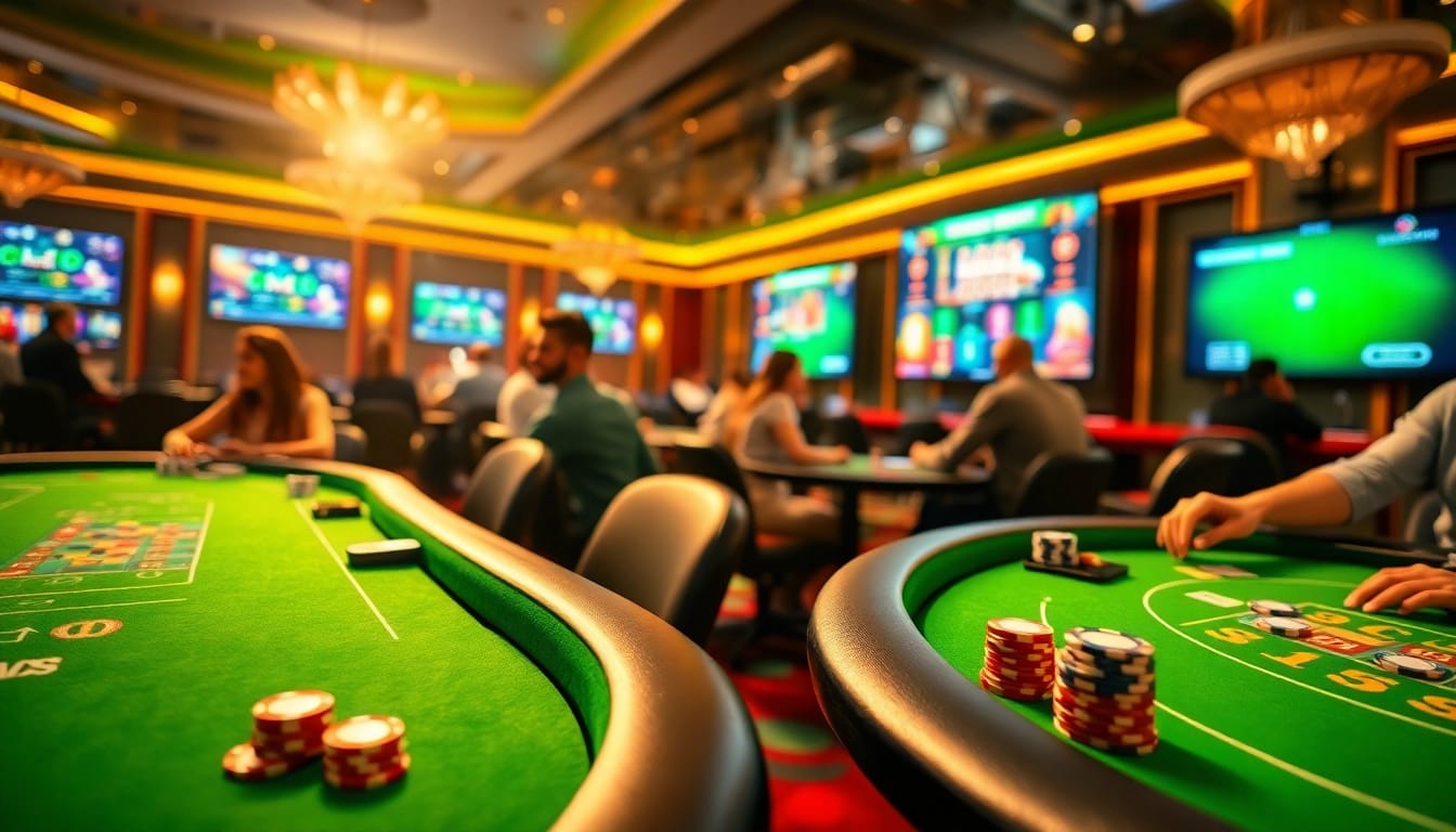 Spieler im Online-Casino von casinospielen.de genießen spannende Spiele an eleganten Tischen.