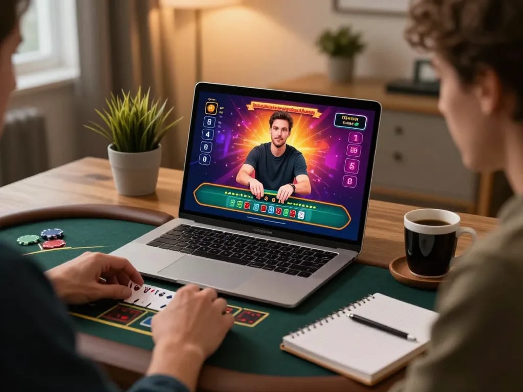 88BET player engaged in live dealer blackjack at home, focusing on strategic gameplay and betting.