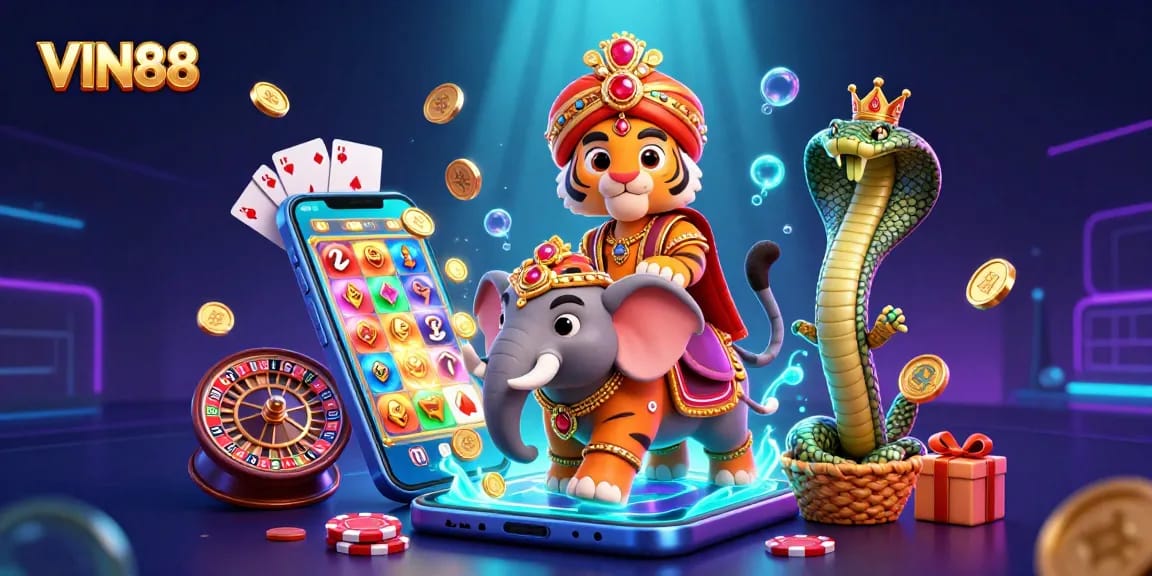 Spin to win with VIN88's vibrant 3D casino scene full of excitement and energy!