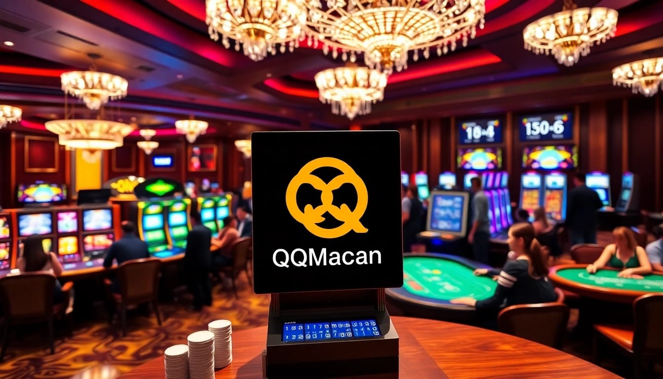 Exciting gambling action at QQMacan's premium slot machine in a luxurious casino atmosphere.