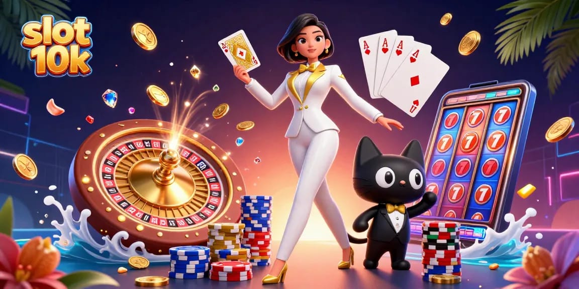 Spin the slot 10k reels with glamorous characters and vibrant casino elements in action.