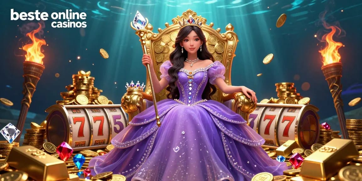 Experience beste online casinos with vibrant slot reels, golden treasures, and glamorous gaming elements.