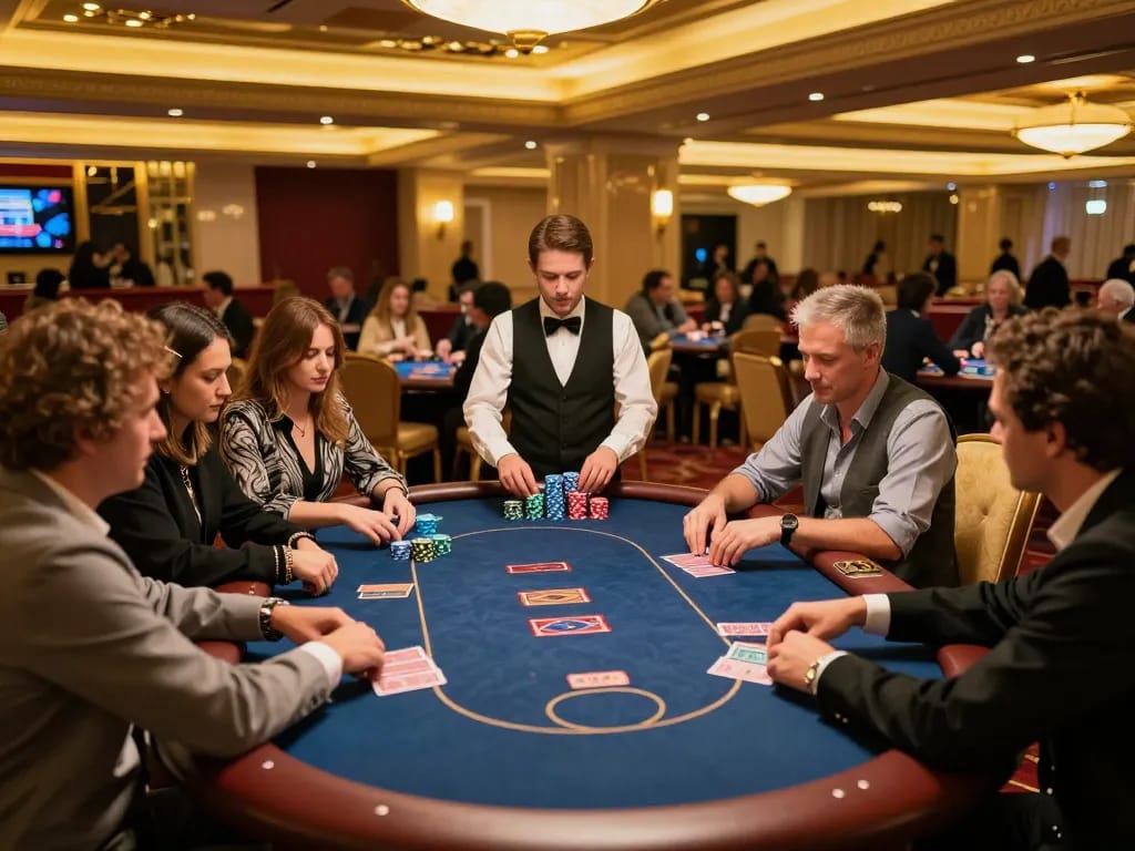 gameradar players engaging in a thrilling poker game at a vibrant Vegas casino