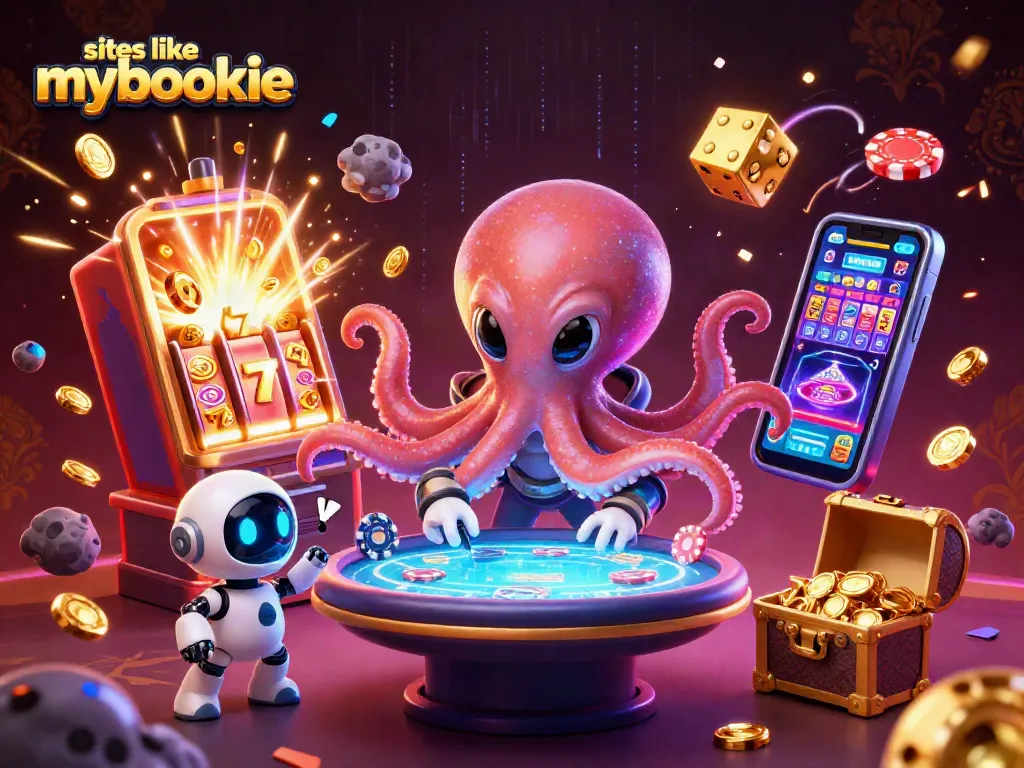 Experience thrilling action on sites like mybookie with a vibrant illustration of an alien octopus at a poker table.