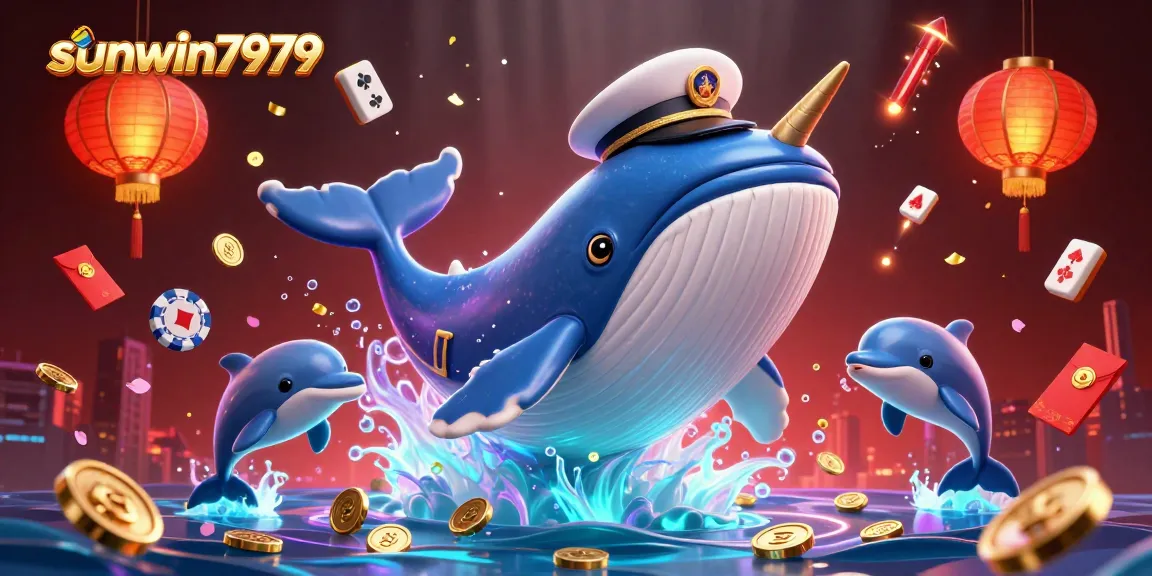 Experience winning moments at sunwin7979 with a whale, dolphins, and casino elements.