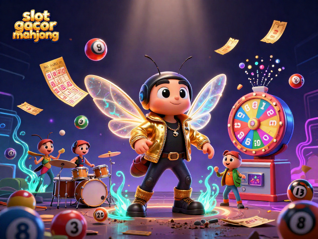 Spin the reels with slot gacor mahjong, an energetic 3D scene full of colorful gaming elements.