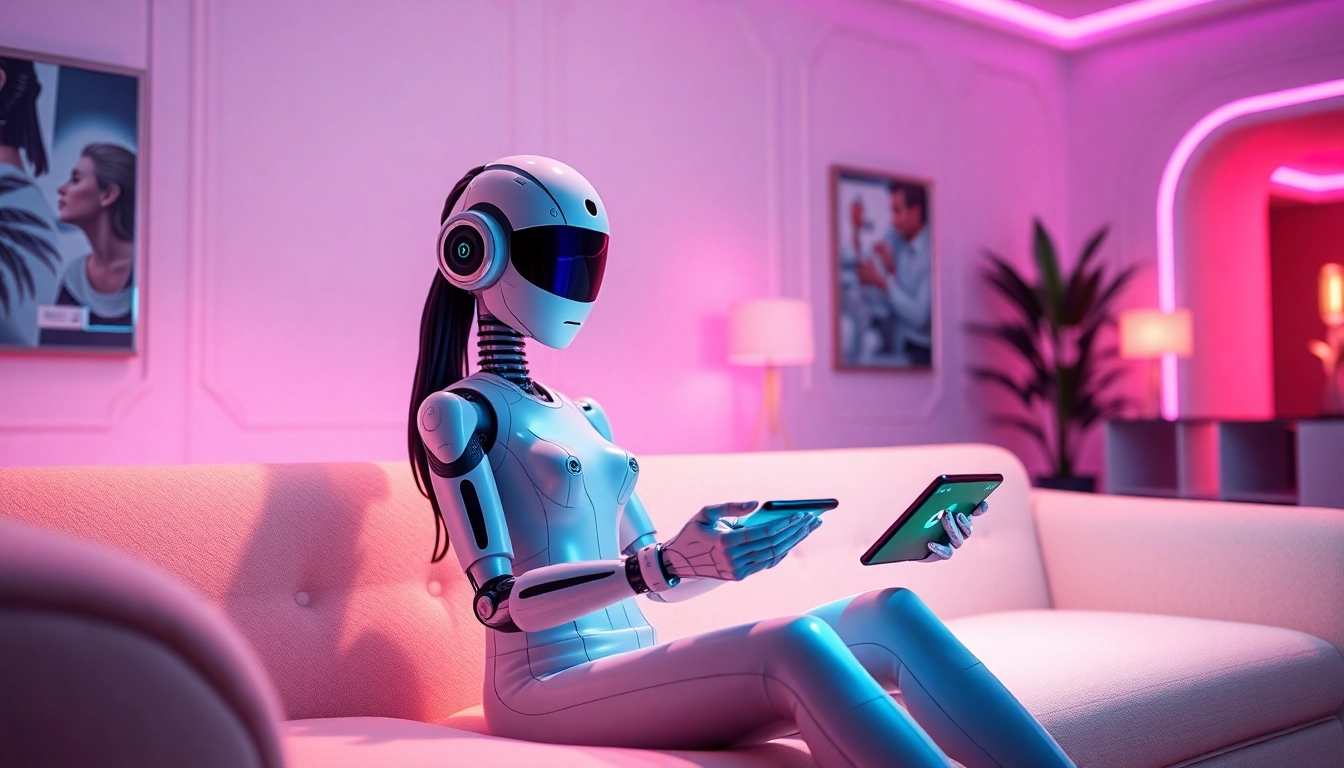 AI NSFW character engaged in a digital conversation in a stylish room