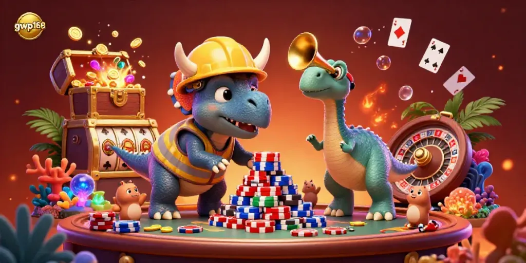 GWP168 menghadirkan momen seru di kasino dengan triceratops dan parasaurolophus.