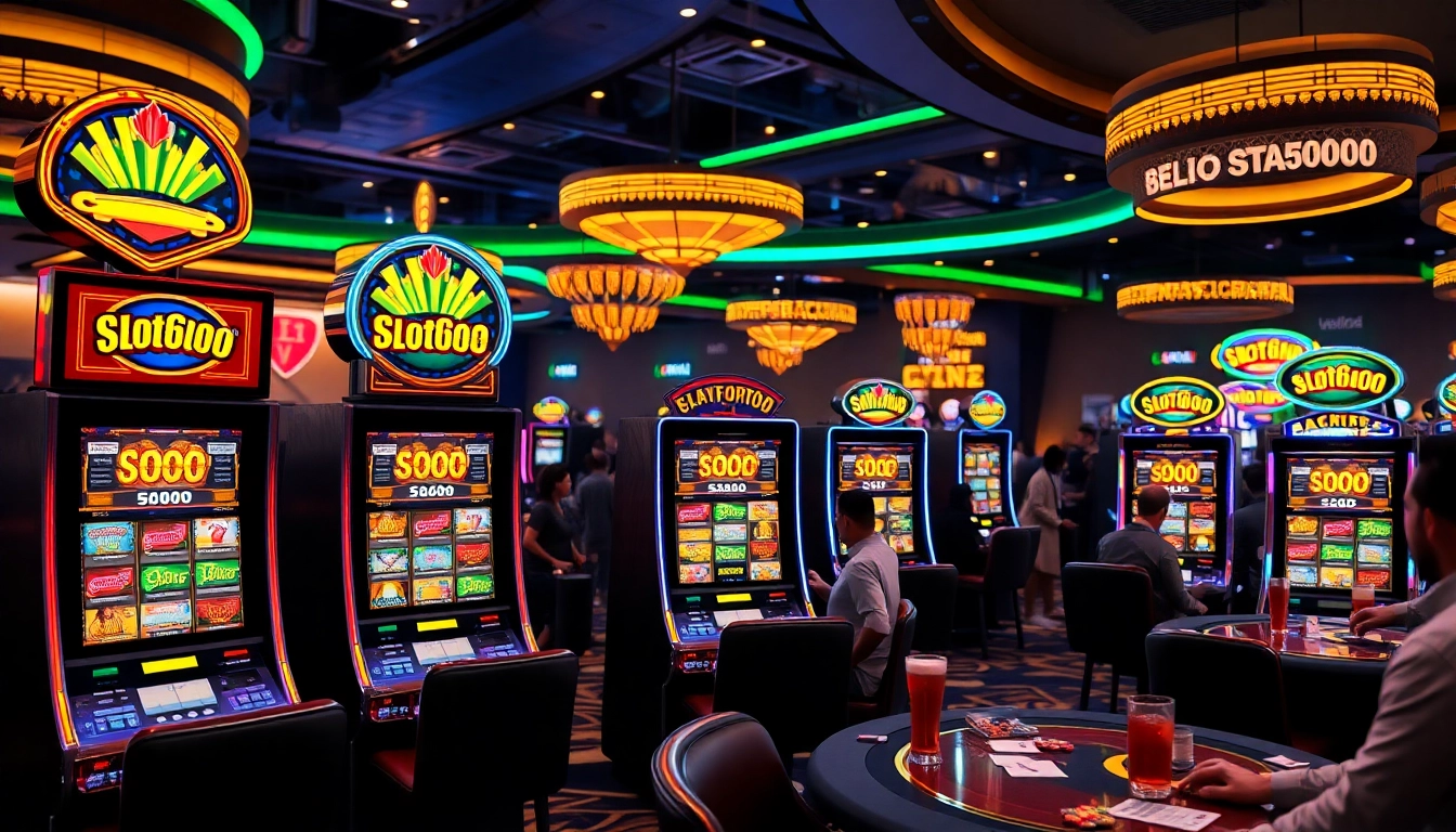 Menangkan permainan SLOT6000 di mesin slot kasino dengan suasana yang meriah.