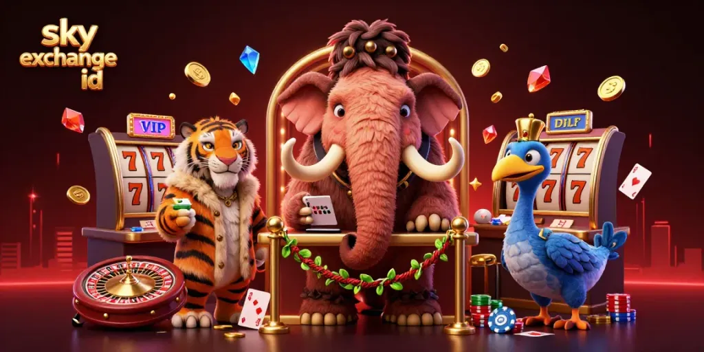 Place your bets with the sky exchange id, featuring a mammoth bouncer checking IDs at a vibrant casino scene.