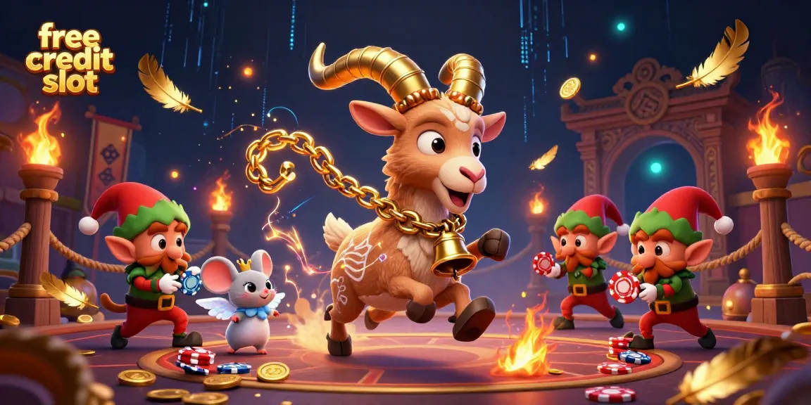 Spin the reels at the free credit slot casino with a fantastical Krampus goat overseeing the action.