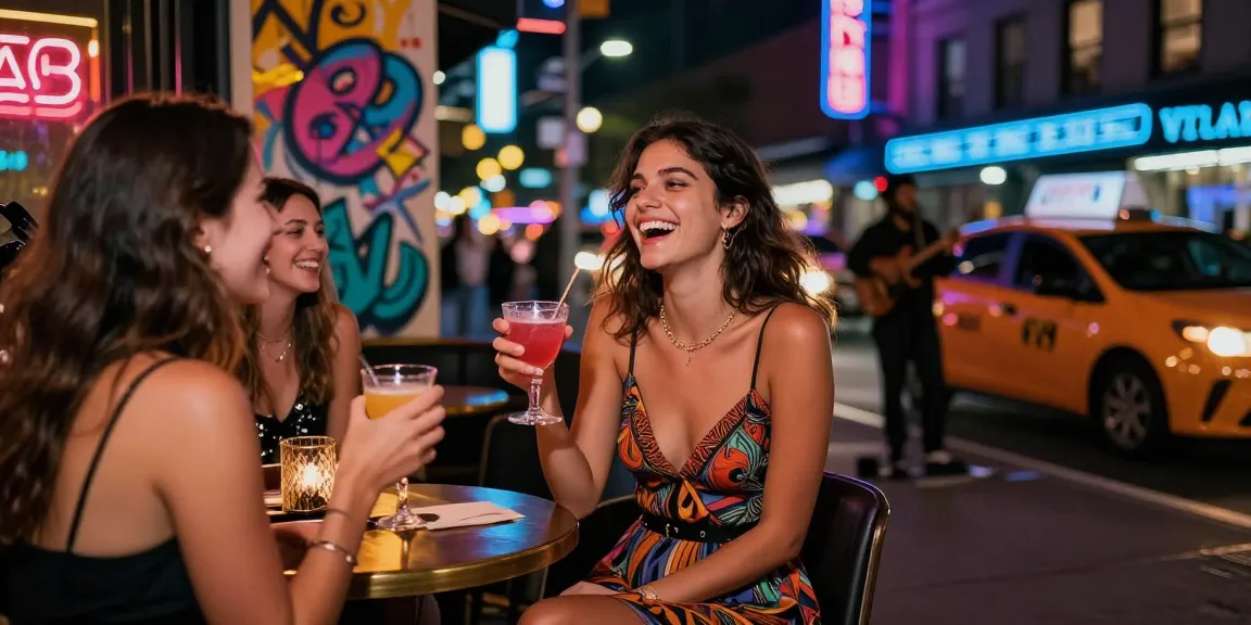 Gái gọi tận hưởng đêm sôi động tại quán bar với ánh đèn neon và tiếng nhạc.