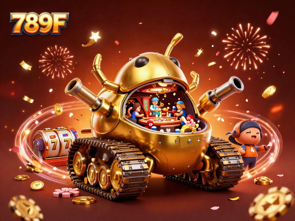 Experience the thrill of winning at 789F with a vibrant, animated casino scene featuring gold coins and celebrations.