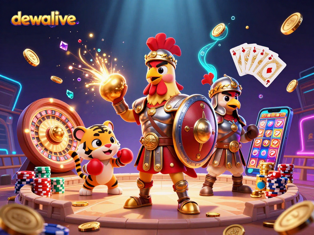 Menang di dewalive dengan ilustrasi kasino 3D penuh warna dan detail menggoda.