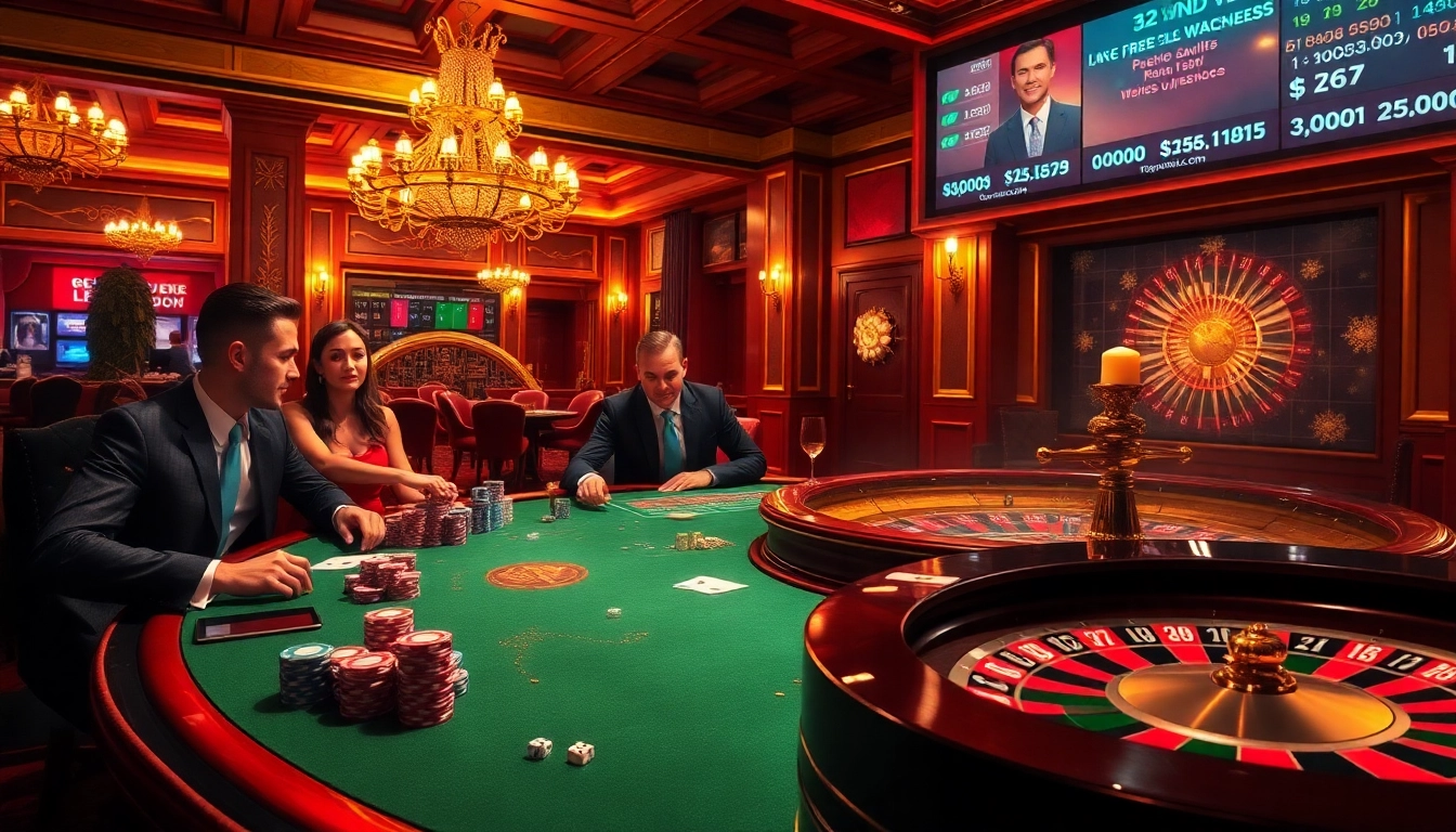 Experience the thrill of high-stakes gaming at 32WIN Com with poker tables and vibrant casino action.