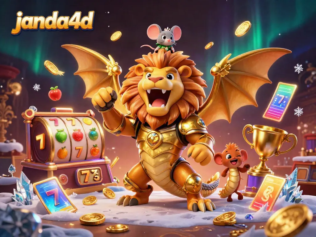 janda4d menampilkan chimera 3D dalam armor emas di kasino dengan elemen slot.