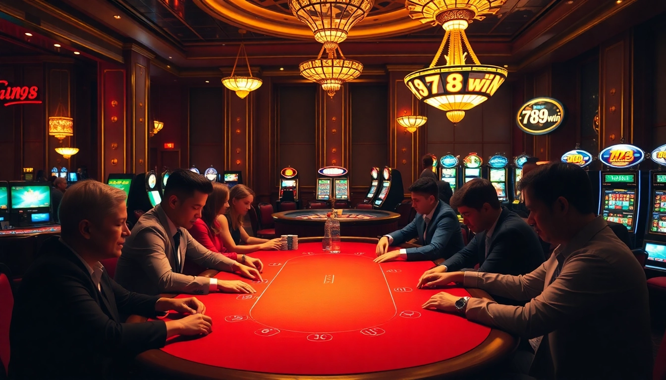 Engaging atmosphere at a luxury casino with a poker table showcasing the thrill of 789 win.