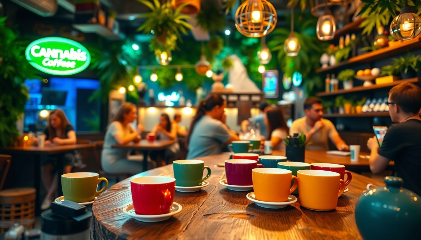 Genießen Sie eine entspannte Atmosphäre im Cannabis Coffee Shop Lloret de Mar mit Kunden und Pflanzen.