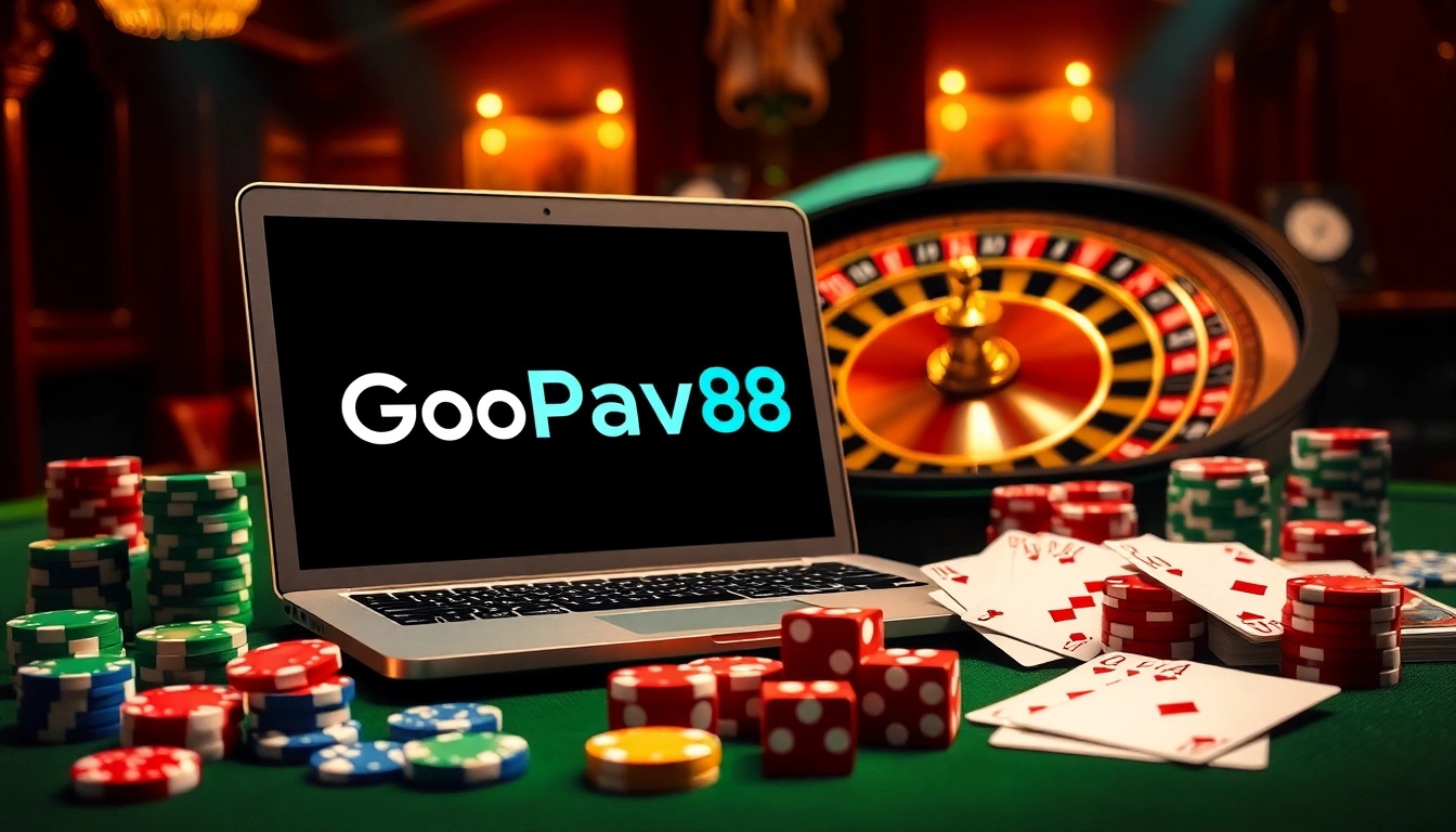 Engage in thrilling games at Gopay88 while enjoying premium casino visuals of dice and poker chips.