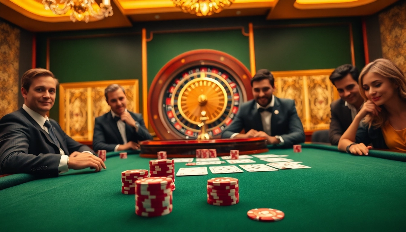 Excited players engaging at a luxurious poker table in 789club casino.