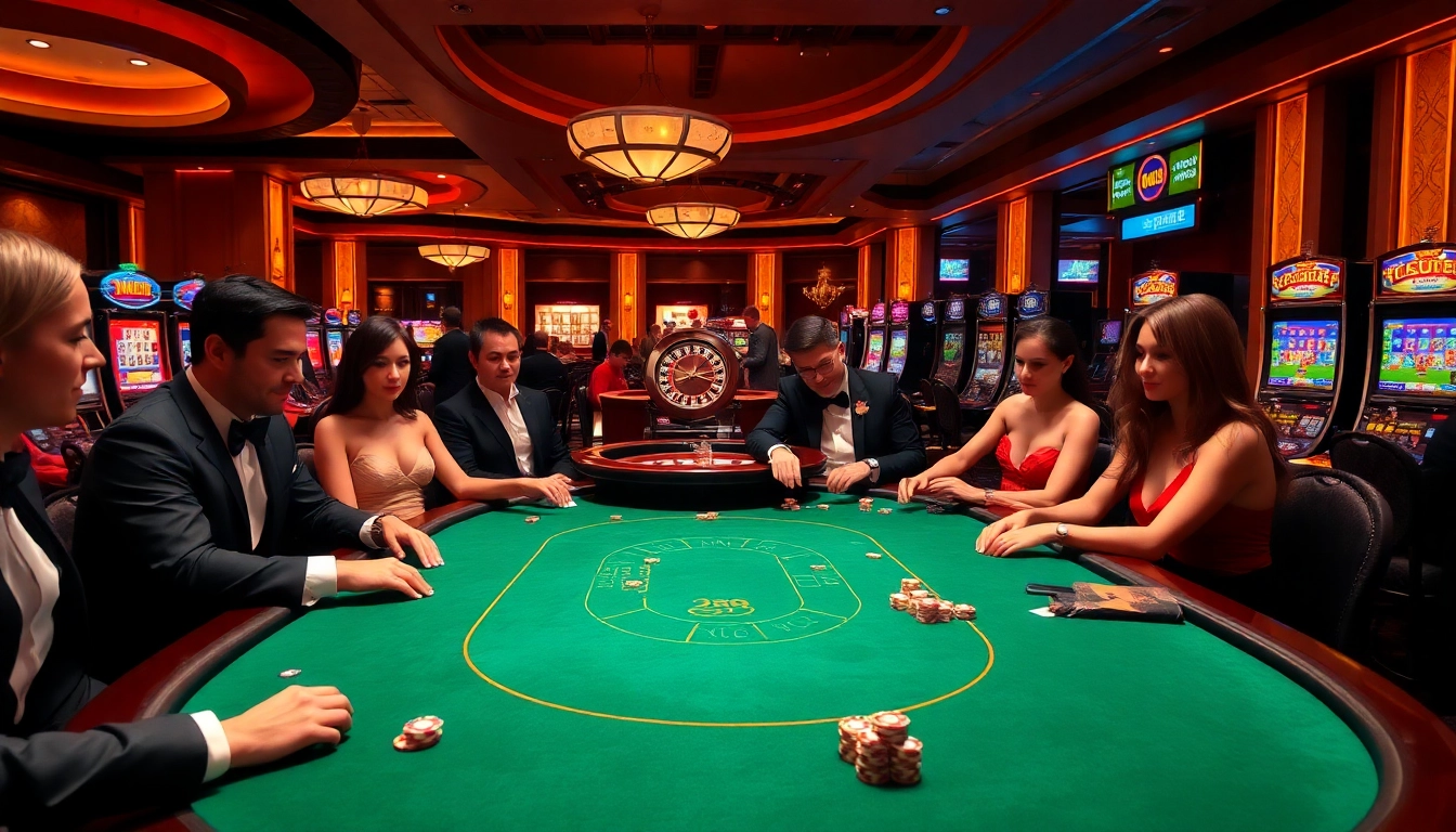 Exciting gameplay at Man88's poker table with players, chips, and casino ambiance.