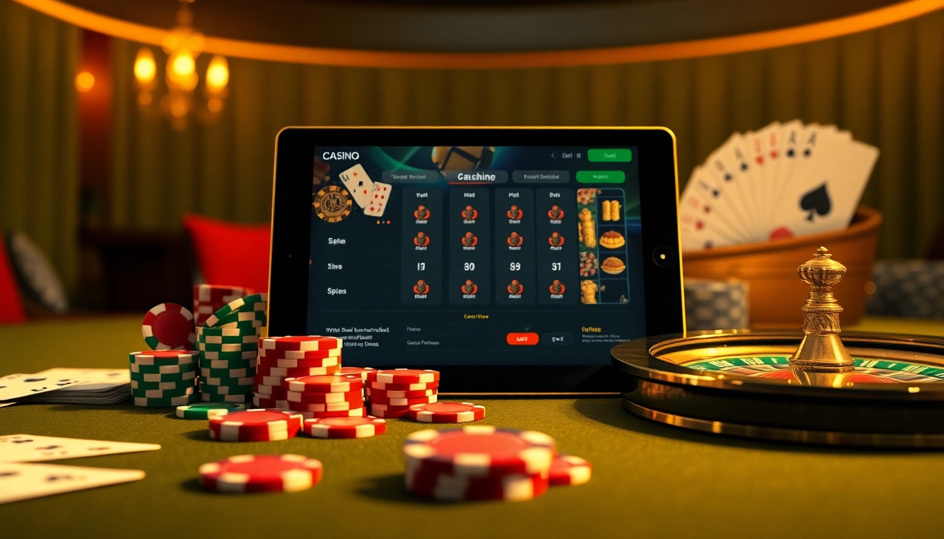 Engaging online gambling scene at https://urr88.com/ showing casino chips, cards, and roulette wheel.
