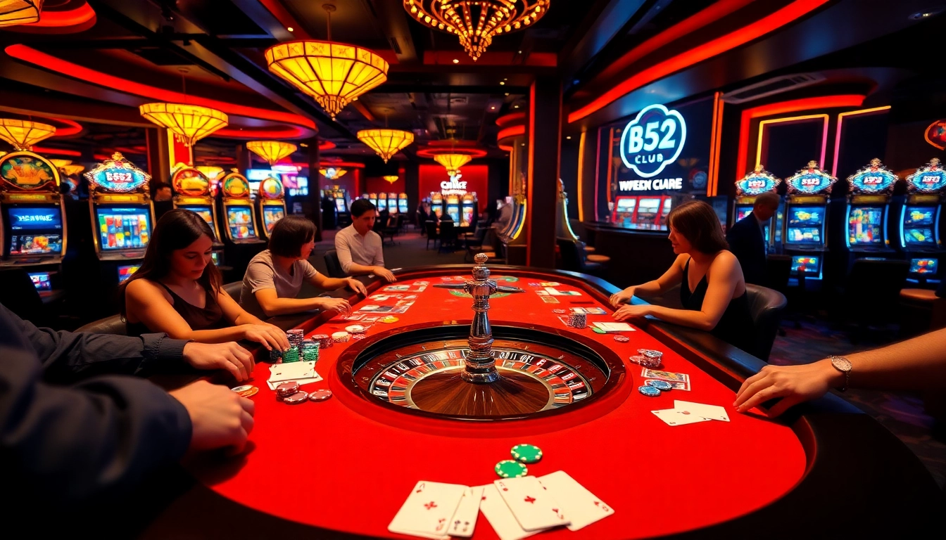 Players enjoying thrilling games at b52 club with vibrant casino elements and excitement.