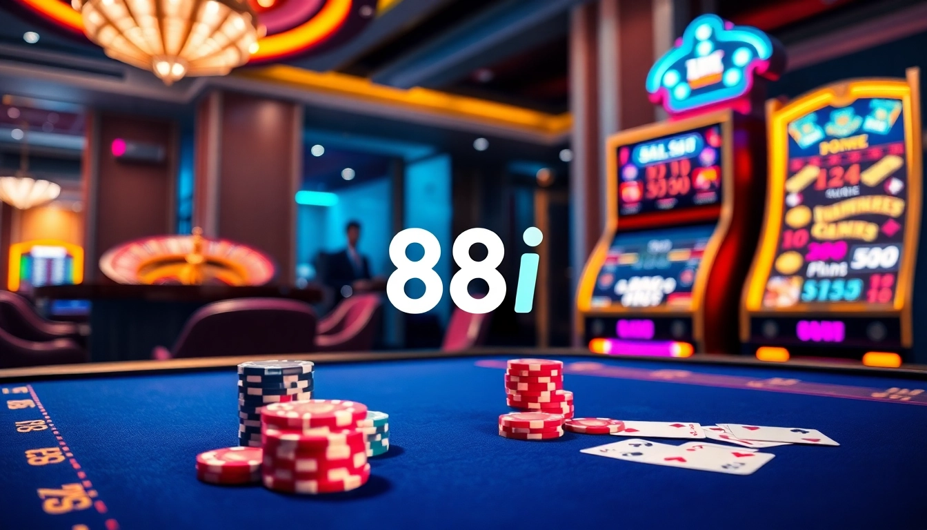 Engaging casino atmosphere at 88i with vibrant poker chips and roulette wheel.