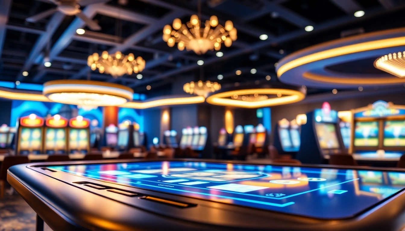 에볼루션 카지노의 화려한 현대적인 게임 환경을 보여주는 이미지
