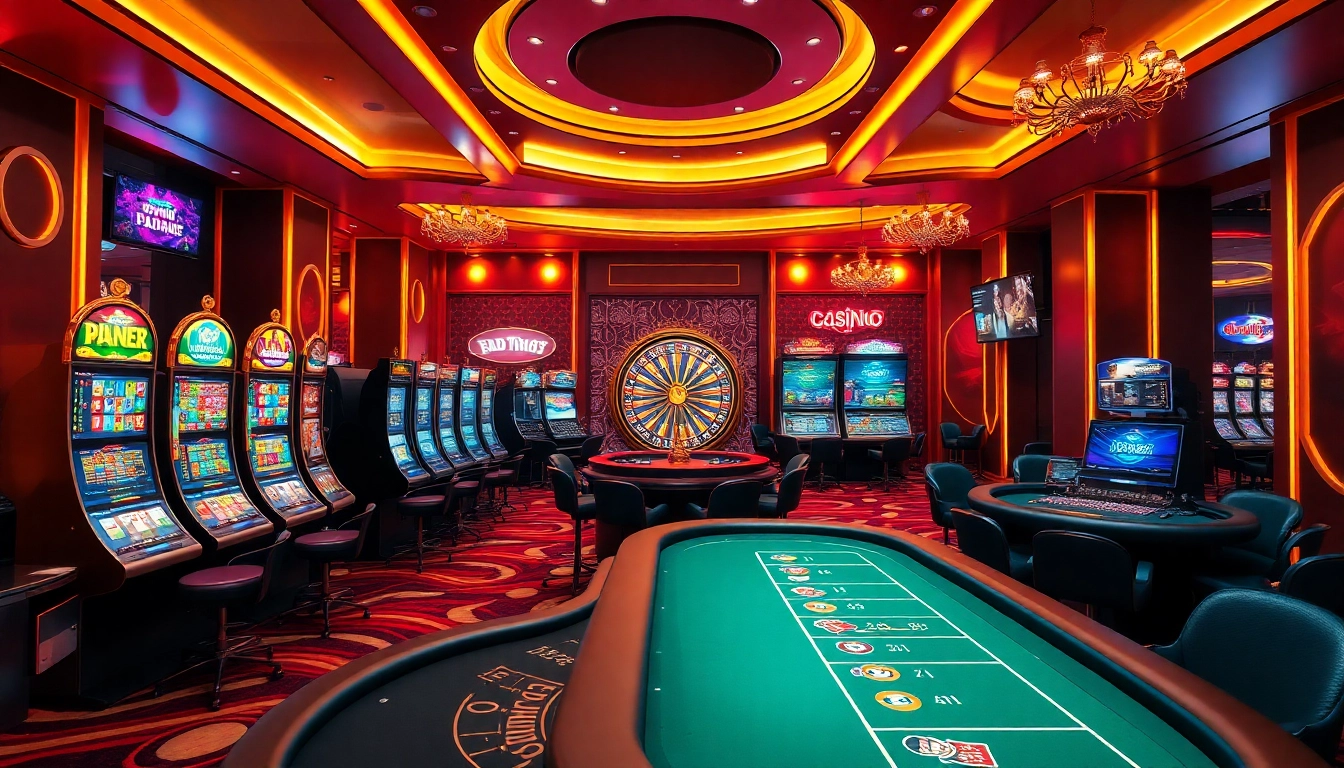 Players enjoying exciting games at https://xx88.today/, featuring luxurious casino tables and vibrant slot machines.