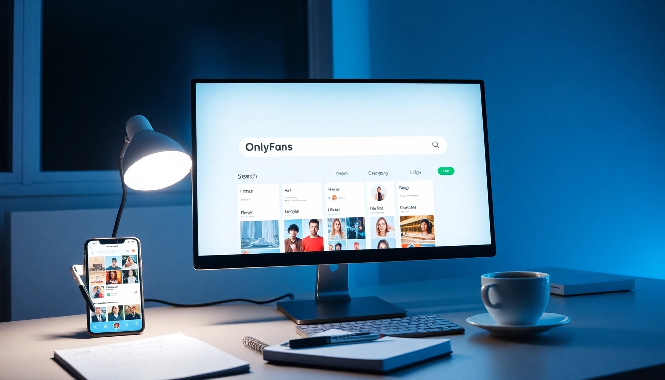 Interactive OnlyFans Search interface showcasing various creator categories and filters for efficient discovery.