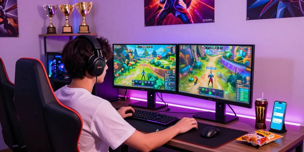 Engaged gamer focusing on Raja Game login screen in illuminated gaming room with vibrant graphics.