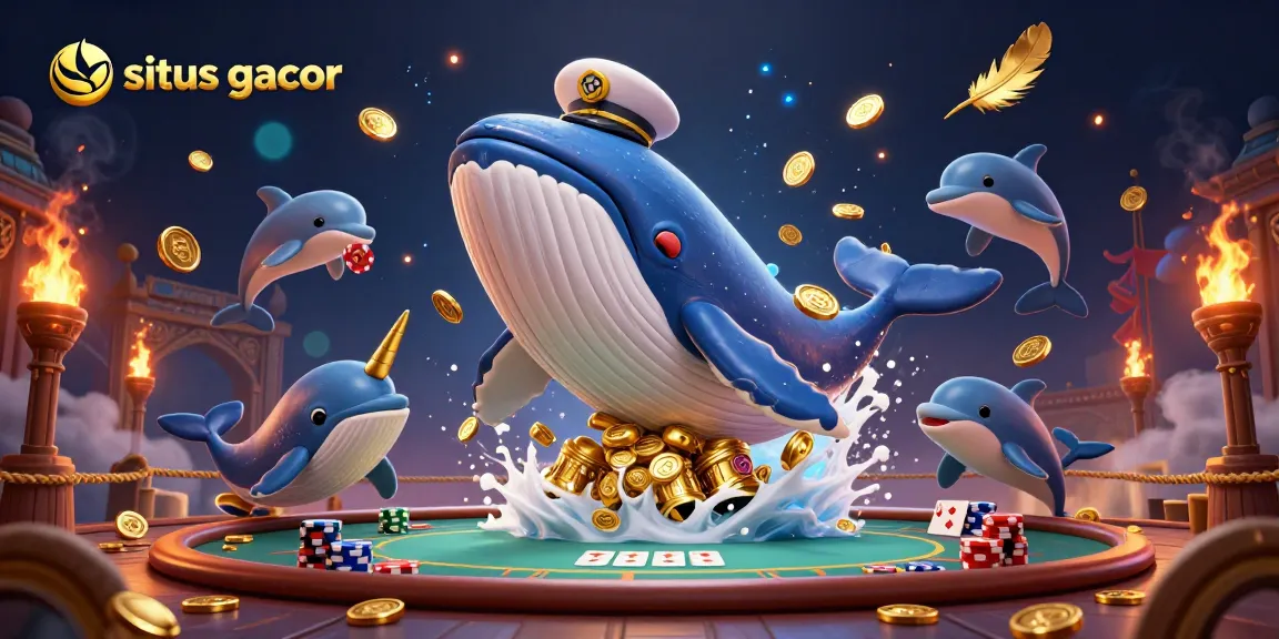Experience situs gacor with a lively casino scene featuring a whale and playful dolphins.