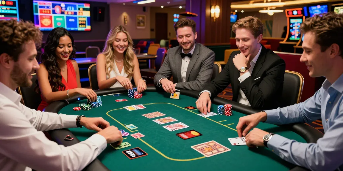 Players enjoying card games at credit card casinos showcasing https://crownwoods.org.uk, vibrant atmosphere.